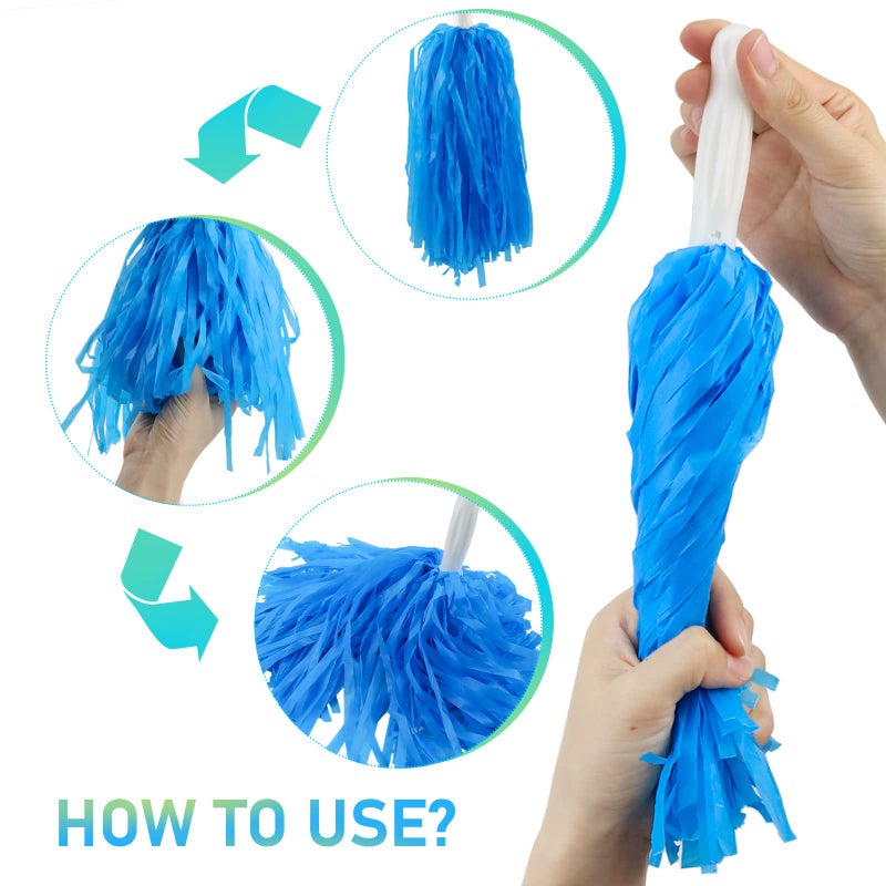 Faxco 12Pack Plastic Pom Poms Cheerleading Pom Poms Sports Dance Cheer Plastic Pom Pom for Rooters,Cheering Squard,Cheering Team - Image 4